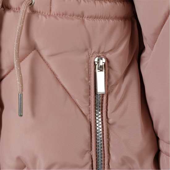 Ватирано Яке Girls Mid Length Quilted Jacket Faux Fur Hood Pink Ватирано Яке Girls Mid Length Quilted Jacket Faux Fur Hood Pink