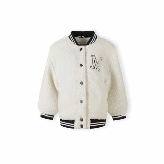 Бейзболно Яке Girls Borg Baseball Jacket With Chest Embroidery Cream Бейзболно Яке Girls Borg Baseball Jacket With Chest Embroidery Cream