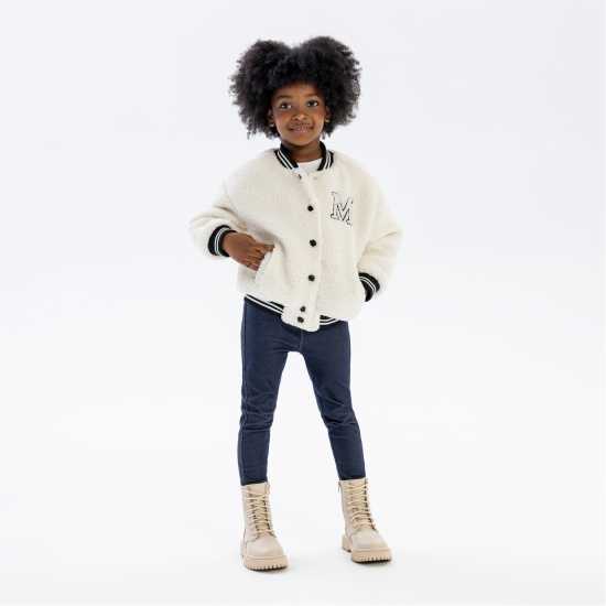 Бейзболно Яке Girls Borg Baseball Jacket With Chest Embroidery Cream Бейзболно Яке Girls Borg Baseball Jacket With Chest Embroidery Cream