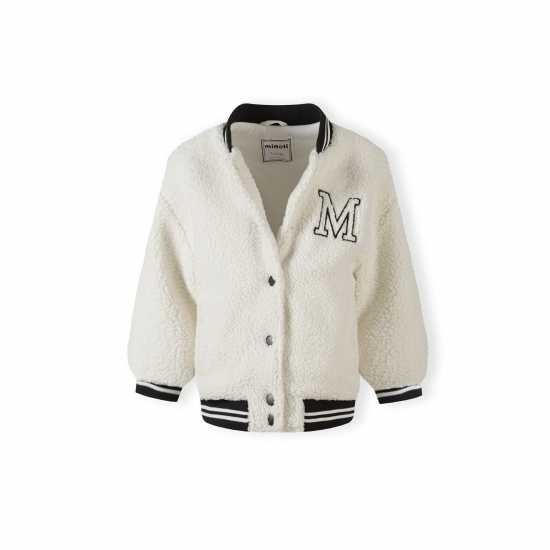 Бейзболно Яке Girls Borg Baseball Jacket With Chest Embroidery Cream Бейзболно Яке Girls Borg Baseball Jacket With Chest Embroidery Cream