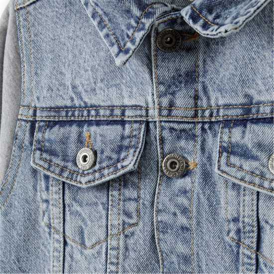 Дънково Яке Boys Denim Jacket Fleece Sleeves Detachable Hood Light Blue Дънково Яке Boys Denim Jacket Fleece Sleeves Detachable Hood Light Blue