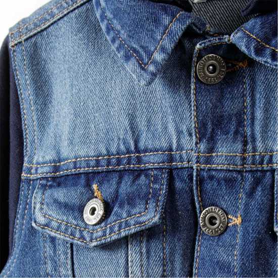 Дънково Яке Boys Denim Jacket Detachable Hood Fleece Sleeves Navy Дънково Яке Boys Denim Jacket Detachable Hood Fleece Sleeves Navy