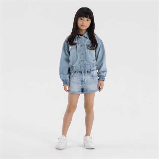 Пилотско Яке Girls Cropped Soft Denim Bomber Jacket Light Blue  