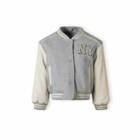 Girls Baseball Style Jacket With Faux Leather Sleeves Grey  