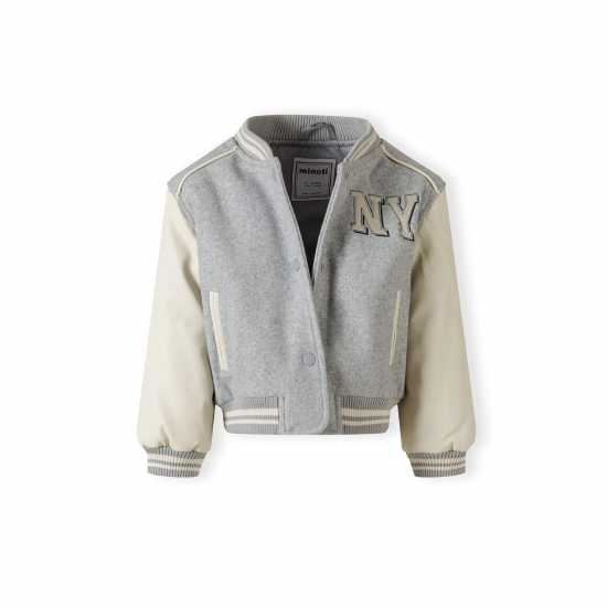 Girls Baseball Style Jacket With Faux Leather Sleeves Grey  