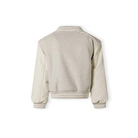 Girls Baseball Style Jacket With Ny Patch And Faux Leather Sleeves Beige Girls Baseball Style Jacket With Ny Patch And Faux Leather Sleeves Beige