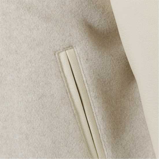 Girls Baseball Style Jacket With Ny Patch And Faux Leather Sleeves Beige Girls Baseball Style Jacket With Ny Patch And Faux Leather Sleeves Beige