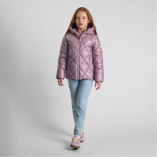 Ватирано Яке Girls Quilted Jacket With Hood And Zip Pockets Lilac Ватирано Яке Girls Quilted Jacket With Hood And Zip Pockets Lilac