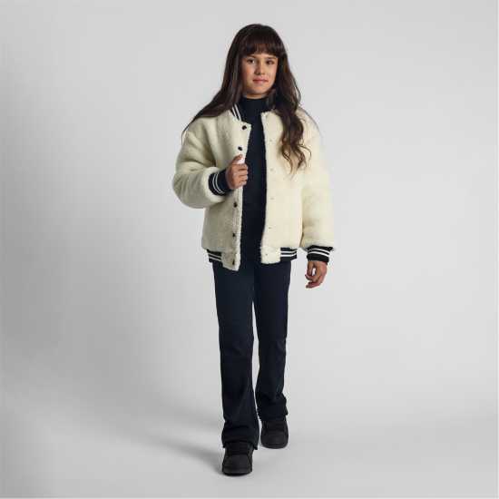 Girls Baseball Jacket With Snap-Button Closure Cream Girls Baseball Jacket With Snap-Button Closure Cream