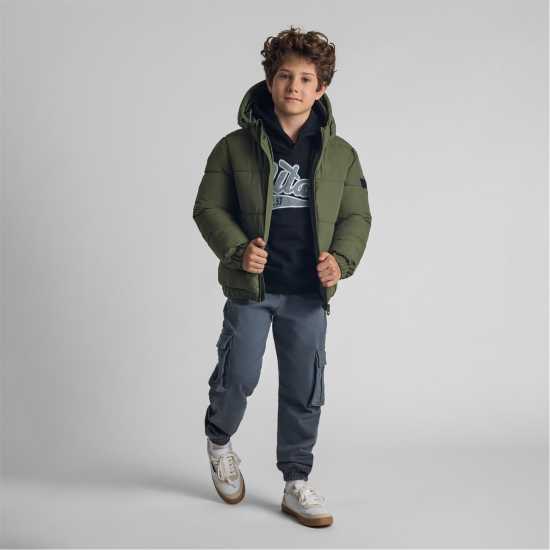 Boys Ripstop Jacket With High Collar And Elastic Cuffs Khaki Boys Ripstop Jacket With High Collar And Elastic Cuffs Khaki