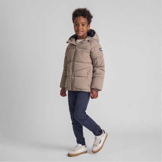 Ватирано Яке Minoti Boys Quilted Jacket With Hood Zip Pockets Grey  