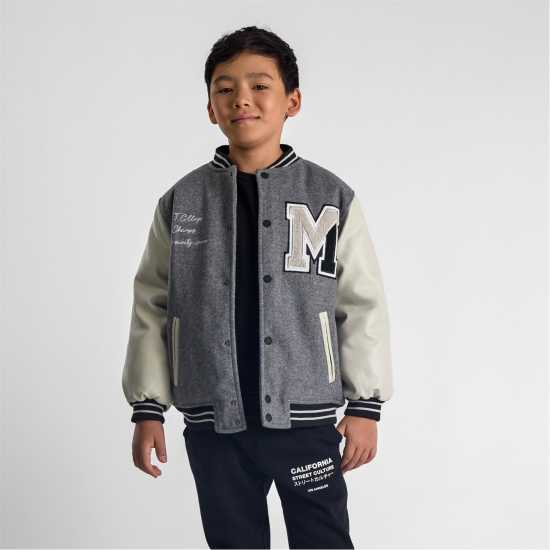 Университетско Яке Boys Varsity Jacket With Snap Buttons And Pu Sleeves Grey  