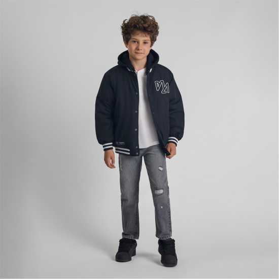 Boys Baseball Style Jacket Detachable Hood Black Boys Baseball Style Jacket Detachable Hood Black