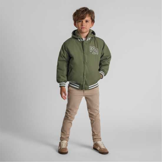 Boys Baseball Jacket Detachable Hood Embroidery Khaki  
