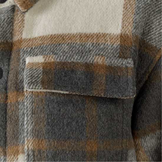 Minoti Boys Padded Shirt Jacket Wool Blend Grey Check  