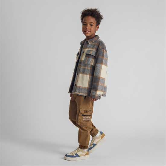 Minoti Boys Padded Shirt Jacket Wool Blend Grey Check  