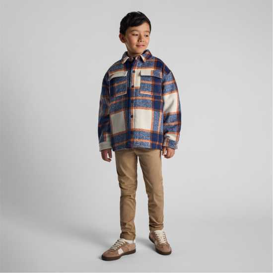 Boys Padded Shirt Jacket Wool Blend Blue Check Boys Padded Shirt Jacket Wool Blend Blue Check
