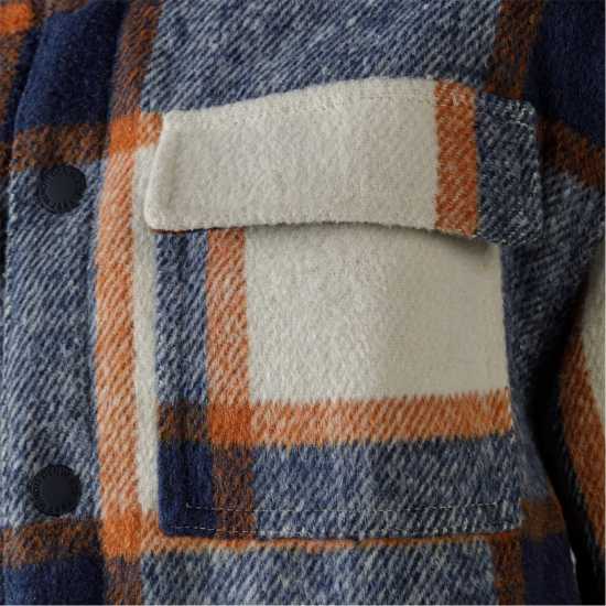 Boys Padded Shirt Jacket Wool Blend Blue Check Boys Padded Shirt Jacket Wool Blend Blue Check