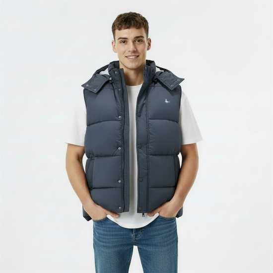 Jack Wills Men's Firstone Waterproof Detachable Hood Synthetic Fill Gilet Черно 