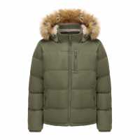 Soulcal Men's 2 Zip Bubble Faux Fur Trim Fleece Lined Short Puffer Jacket Хаки 