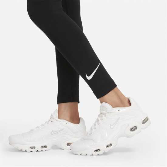 Nike Swoosh Tight Junior Girls Black/White Детски клинове