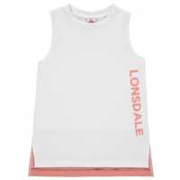 Lonsdale Layer Vest Junior Girls White/Pink Детски потници