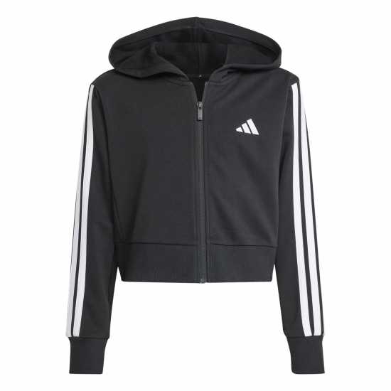 Adidas Спортно Горнище Essentials Girls 3-Stripes Zip Track Top Hoodie Черно/Бяло Детски суитчъри и блузи с качулки