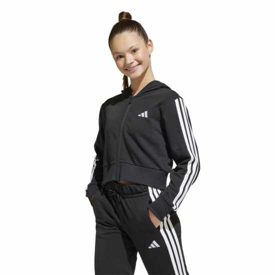 Adidas Спортно Горнище Essentials Girls 3-Stripes Zip Track Top Hoodie Черно/Бяло Детски суитчъри и блузи с качулки