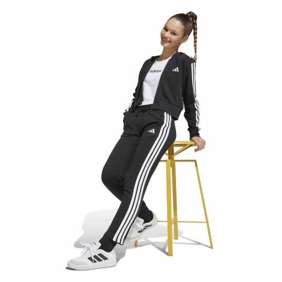 Adidas Спортно Горнище Essentials Girls 3-Stripes Zip Track Top Hoodie Черно/Бяло Детски суитчъри и блузи с качулки
