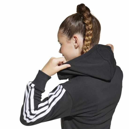 Adidas Спортно Горнище Essentials Girls 3-Stripes Zip Track Top Hoodie Черно/Бяло Детски суитчъри и блузи с качулки