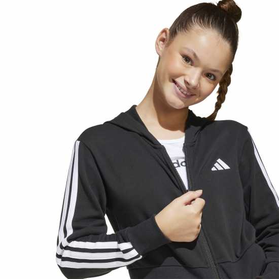 Adidas Спортно Горнище Essentials Girls 3-Stripes Zip Track Top Hoodie Черно/Бяло Детски суитчъри и блузи с качулки