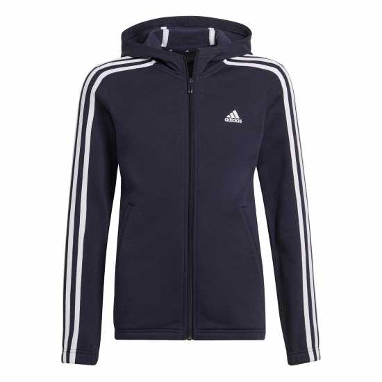 Adidas Спортно Горнище Essentials Girls 3-Stripes Zip Track Top Hoodie Морско синьо/Бяло Детски суитчъри и блузи с качулки