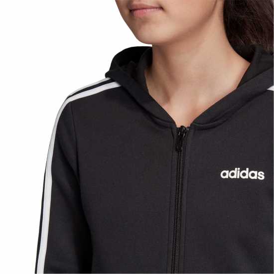 Adidas Спортно Горнище Girls 3-Stripes Zip Track Top Hoodie Black/White - Детски суитчъри и блузи с качулки