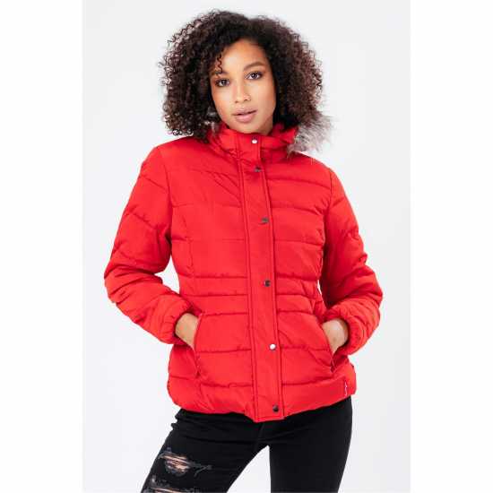 Hype Short Coat With Fur Trim Womens Червено Дамски якета и палта