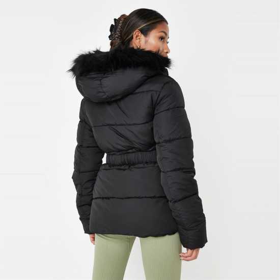 Belted Fur Hood Puffer  Дамски якета и палта