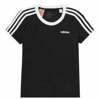 Тениска Момичета Adidas 3 Stripe T Shirt Junior Girls Black/White Детски тениски и фланелки