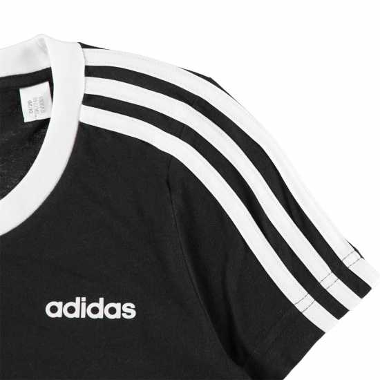 Тениска Момичета Adidas 3 Stripe T Shirt Junior Girls Black/White Детски тениски и фланелки
