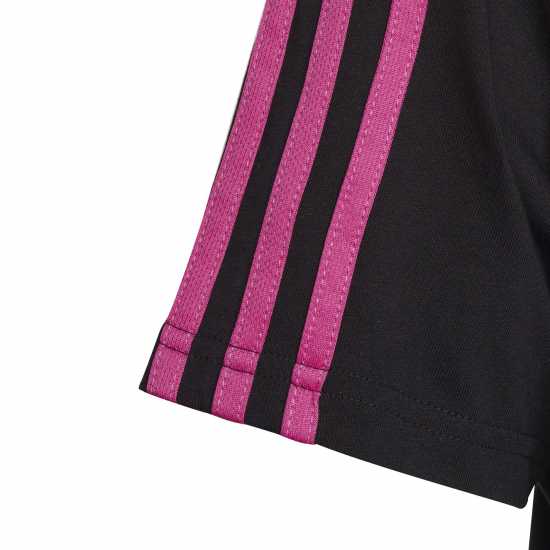 Тениска Момичета Adidas 3 Stripe T Shirt Junior Girls Black/Pink Детски тениски и фланелки
