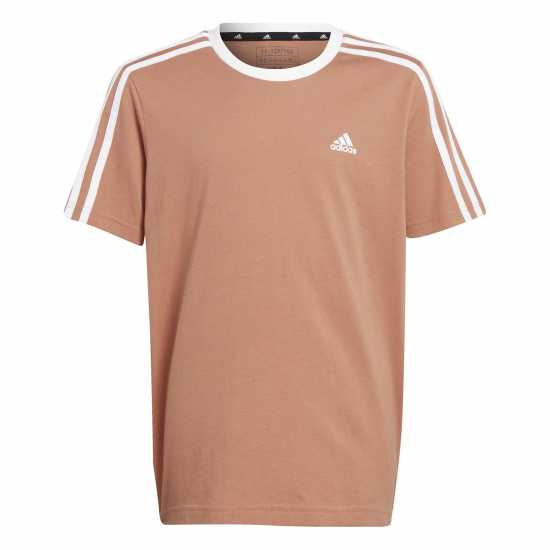 Тениска Момичета Adidas 3 Stripe T Shirt Junior Girls Clay/White Детски тениски и фланелки