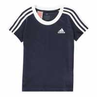 Тениска Момичета Adidas 3 Stripe T Shirt Junior Girls Navy/White Детски тениски и фланелки