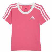Adidas Essentials 3 Stripe T-Shirt Junior Girls Roston/White Детски тениски и фланелки