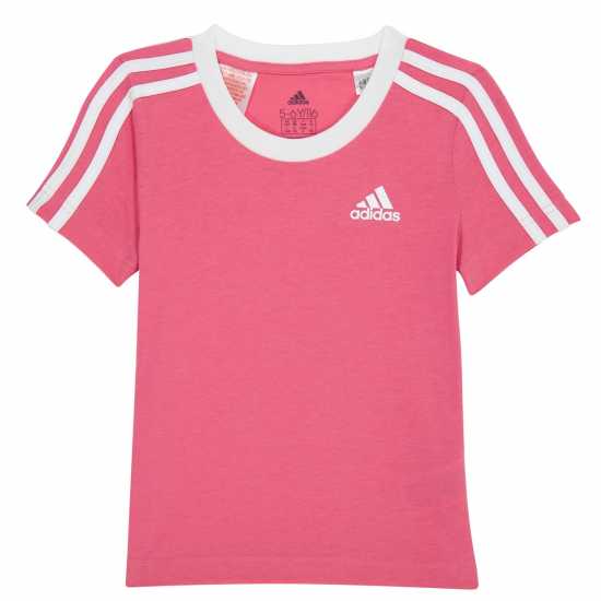 Adidas Essentials 3 Stripe T-Shirt Junior Girls Roston/White Детски тениски и фланелки