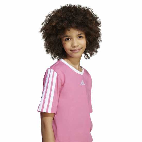 Adidas Essentials 3 Stripe T-Shirt Junior Girls Roston/White Детски тениски и фланелки