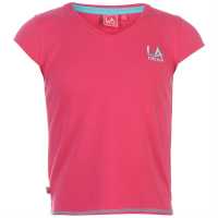 La Gear Тениска Момичета V Neck T Shirt Junior Girls Dark Pink Детски тениски и фланелки