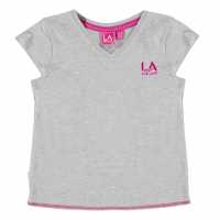 La Gear Тениска Момичета V Neck T Shirt Junior Girls Grey Marl Детски тениски и фланелки