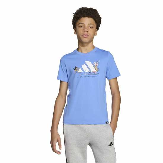 Sale Adidas Girls Essentials Linear T-Shirt Blue/White Детски тениски и фланелки