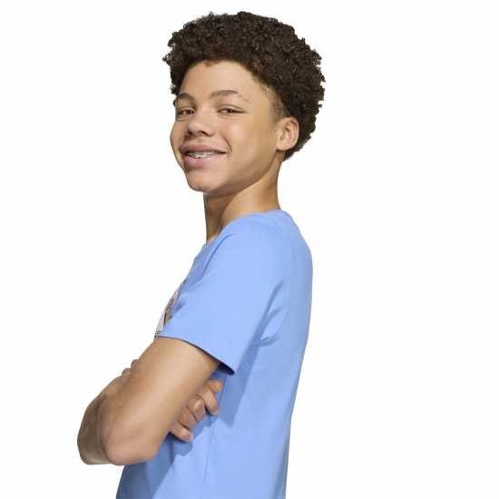 Sale Adidas Girls Essentials Linear T-Shirt Blue/White Детски тениски и фланелки