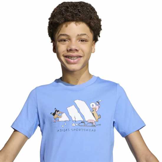 Sale Adidas Girls Essentials Linear T-Shirt Blue/White Детски тениски и фланелки