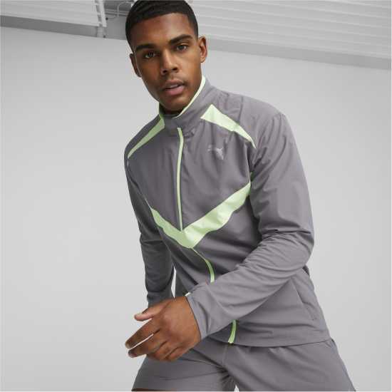 Puma Men's Run Ultraweave Performance Training Jacket Сиво/Зелено Дрехи за фитнес