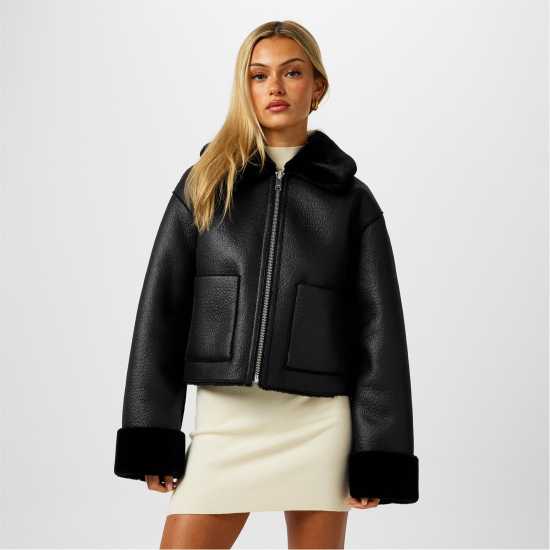 Jack Wills Reverse Shearling Jacket Черно Дамски якета и палта